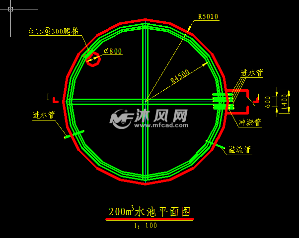 200立方水池平面剖面图 顶板配筋图 - 蓄水池图纸下载 - 沐风图纸