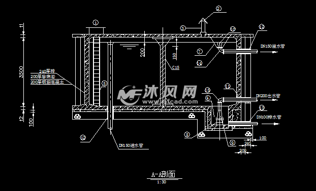 地下式100立方矩型清水池总布置图 配筋图 - 蓄