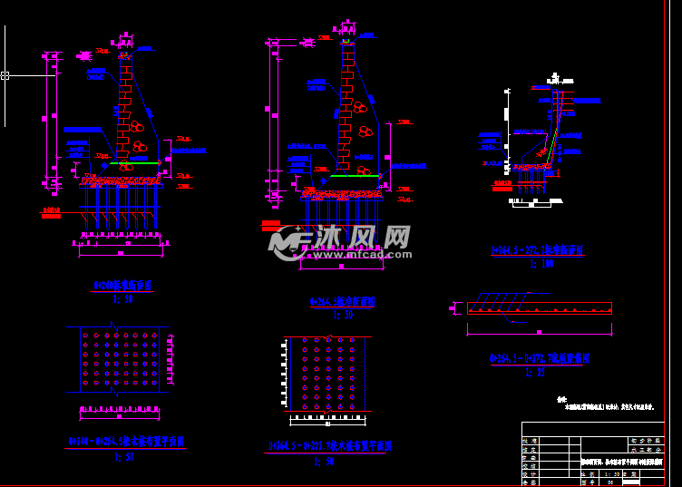 标准断面图,松木桩布置平面图与底板配筋图