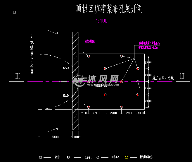 引水隧洞施工支洞封堵平面布置图 纵断面图