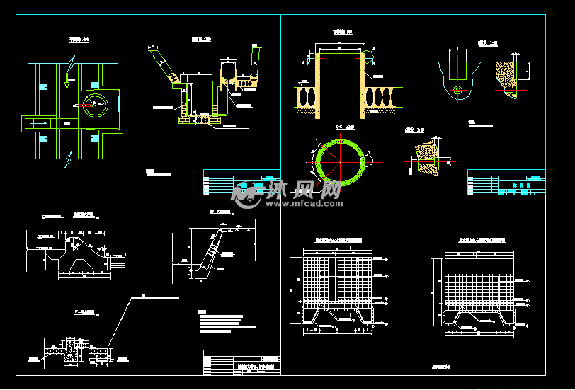 某明渠平剖面图埋件图溢流坝大样图护岸剖面图冲沙闸钢筋图竣工图