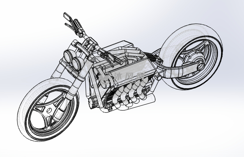 V8发动机运用的摩托车设计模型 - solidworks交