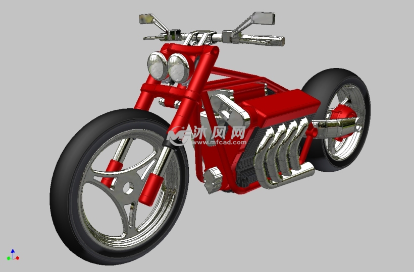 V8发动机运用的摩托车设计模型 - solidworks交