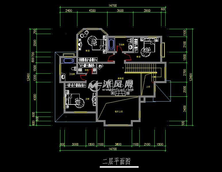 196平米2层河南乡村私人别墅设计施工平面图