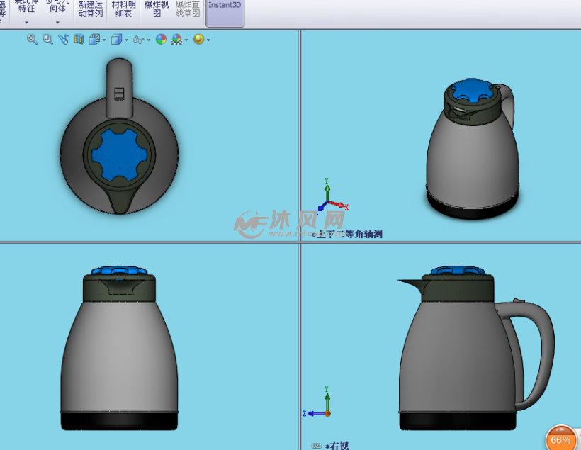 内部详解的电水壶设计模型三视图