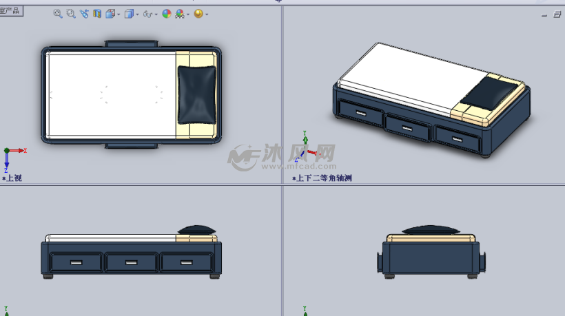 家具设计之双人床模型三视图