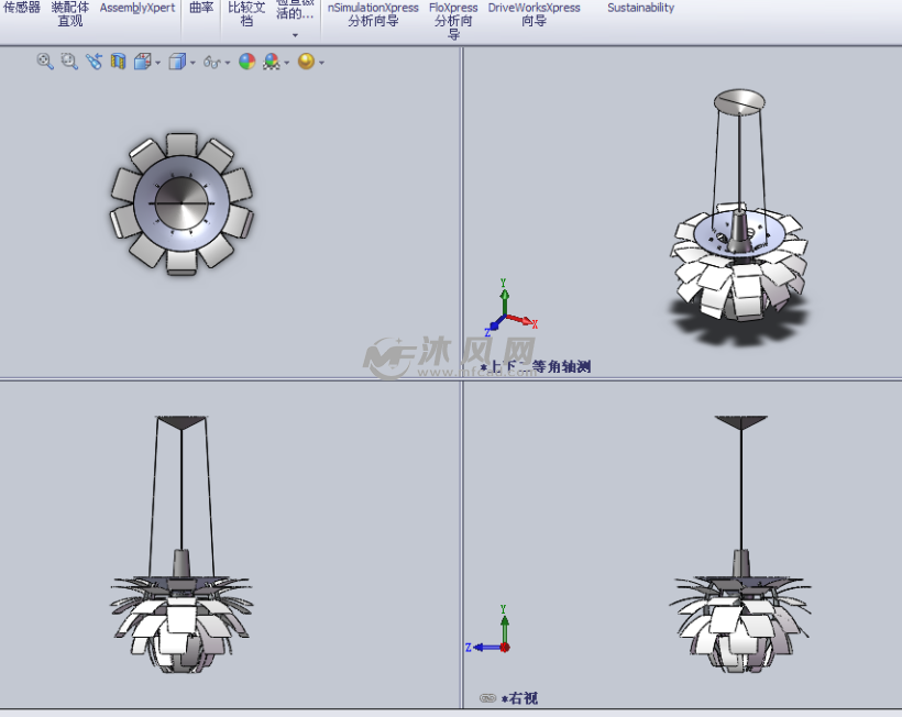 扇叶结构的吊灯设计模型三视图