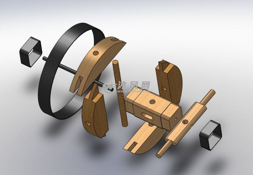 木质独轮车设计模型爆炸图