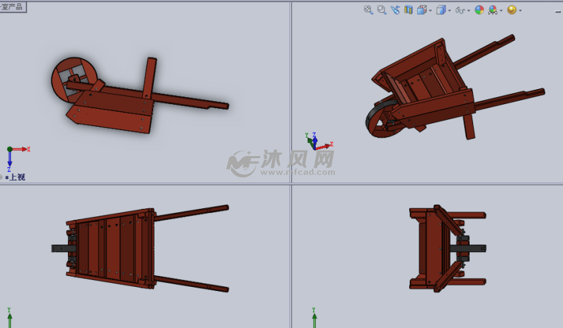 木质独轮车设计模型三视图