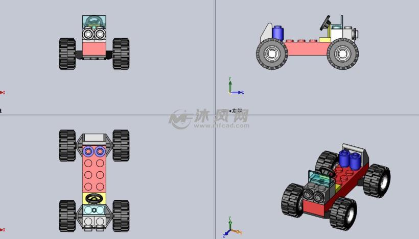 儿童积木玩具车三视图