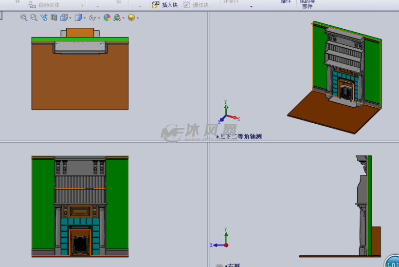 (壁炉)书架设计模型三视图