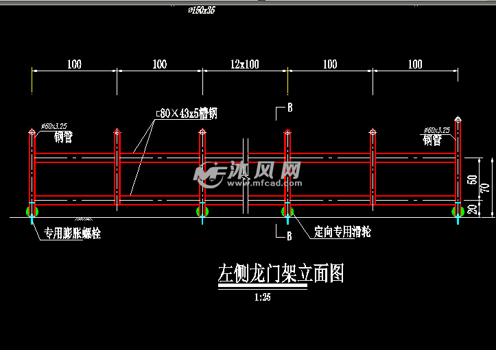 左侧龙门架立面图