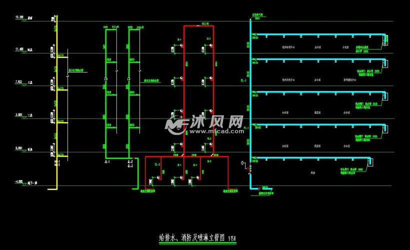 商业中心四层消防给排水平面设计图纸 - cad给