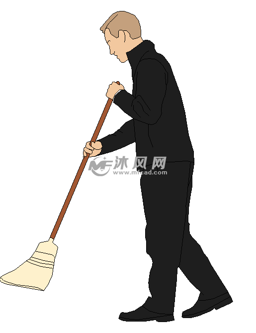 2D人物扫地的西装男人SU模型 - sketchup人物