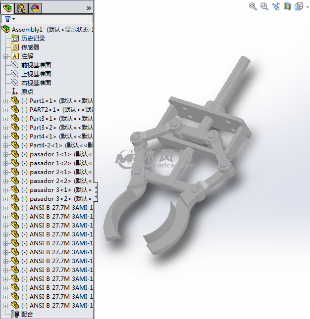 solidworks模型 机械设计类 机械设备  机器人机械手夹持器创建模型树