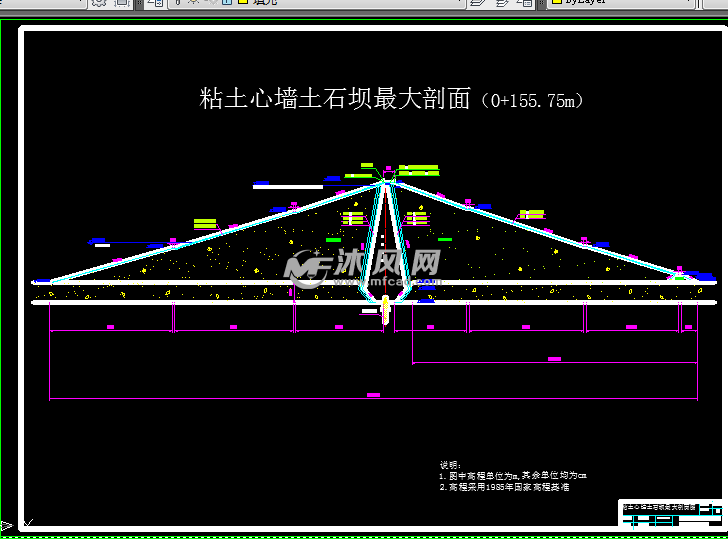 粘土心墙土石坝最大剖面图