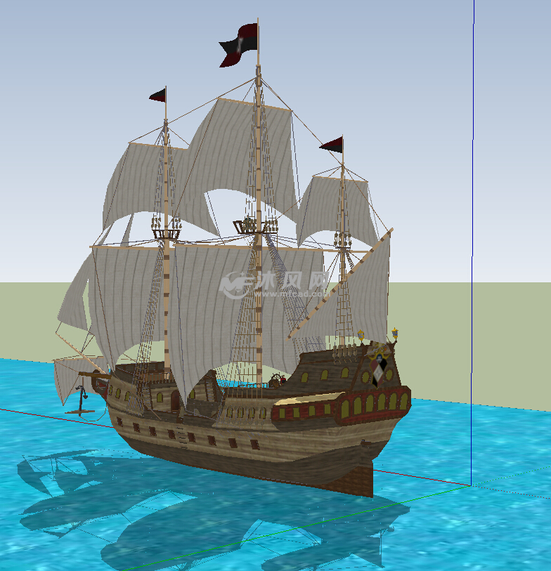 中世纪中型海盗船模型