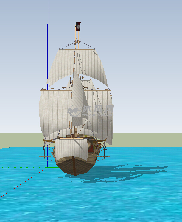 中世纪中型海盗船模型