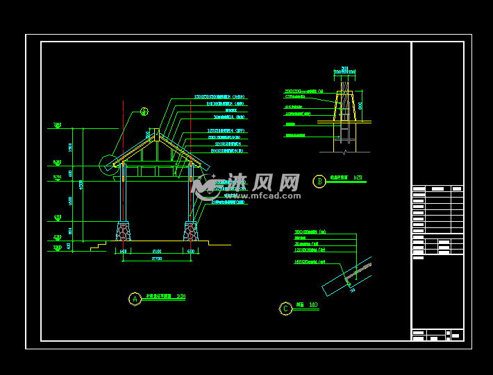 四角亭cad施工图