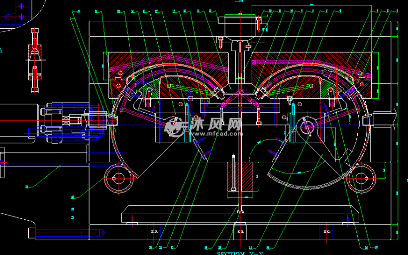 一套经典的半圆形管道式模具结构 类似洗发水瓶盖结构