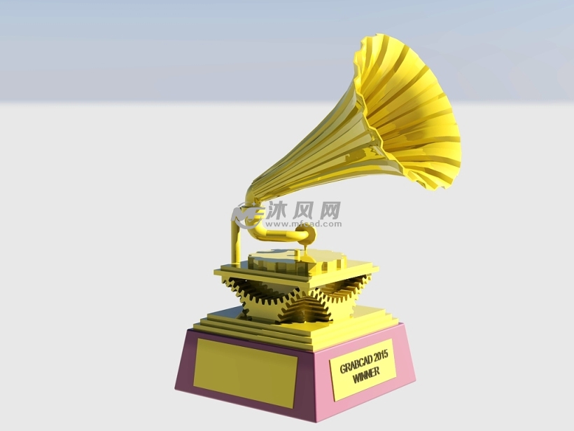 留声机样式的齿轮奖杯设计模型 - solidworks生