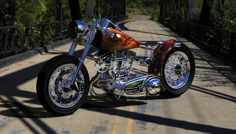 樱桃红低骑手摩托车 - solidworks交通工具模型