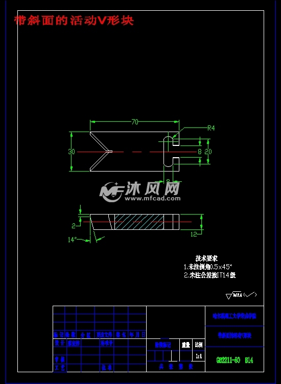 带斜面的活动v形块