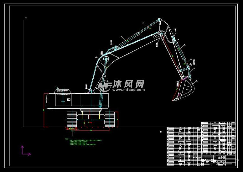 挖掘机工作装置装配图 - autocad普通工程机械图纸