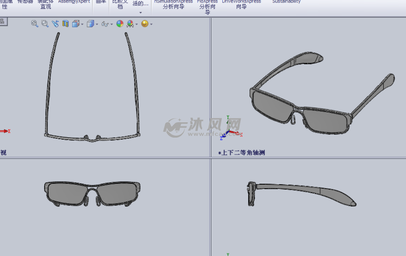 带柔性铰链的眼镜设计模型三视图