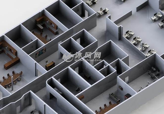 某集团总部办公室区域布局设计模型 - solidwo
