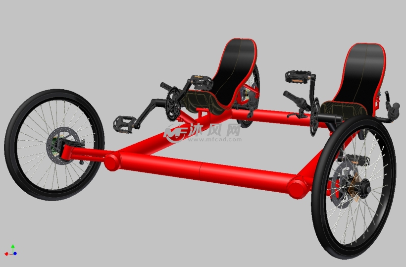 双人四轮躺式旅游脚踏车休闲自行车模型 - sol