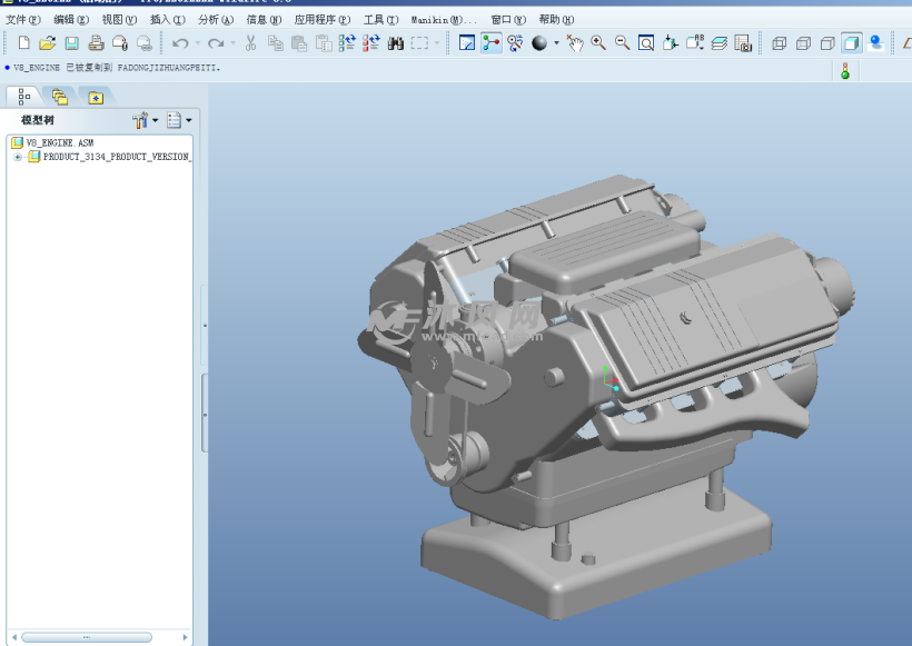 V8发动机学习3D模型(Engine) - proe机械设备