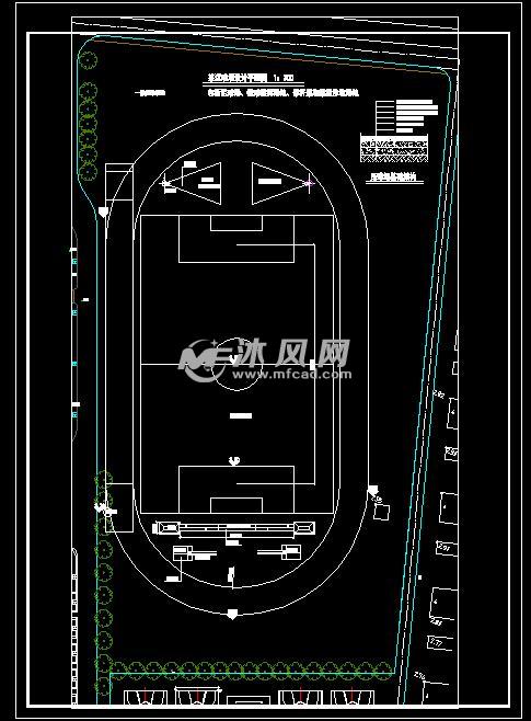 某运动场地平面图含足球场、撑杆跳、跳板沙坑