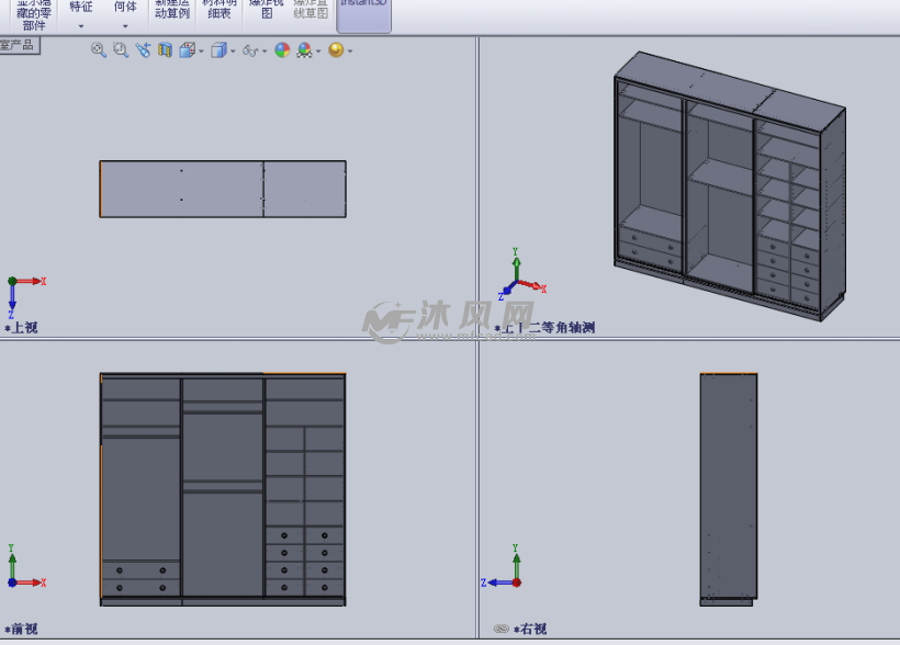 推拉门衣柜设计模型三视图