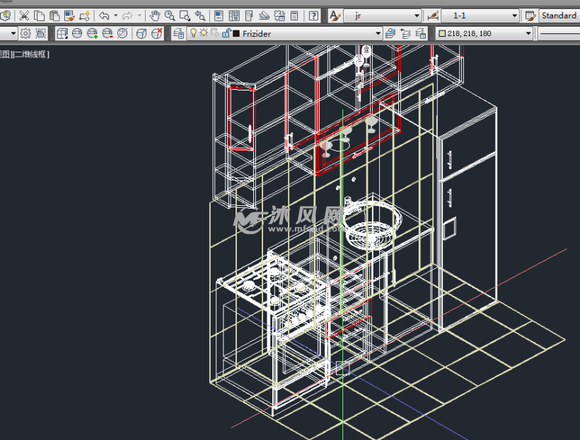 厨房布局各种电器冰箱橱柜消毒柜等模型 - cad