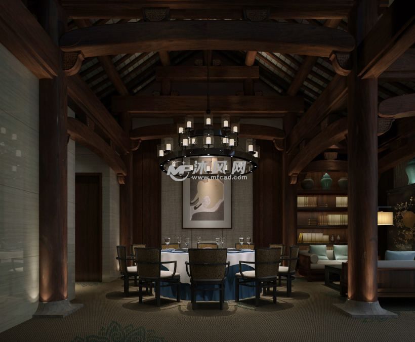 郑州苏园一号餐厅装饰施工图及效果图 - cad宾馆酒店及其他公建装修
