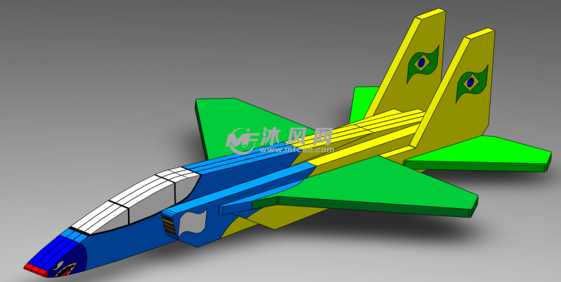 纸板拼接卡通鲨鱼飞机模型 - solidworks玩具公