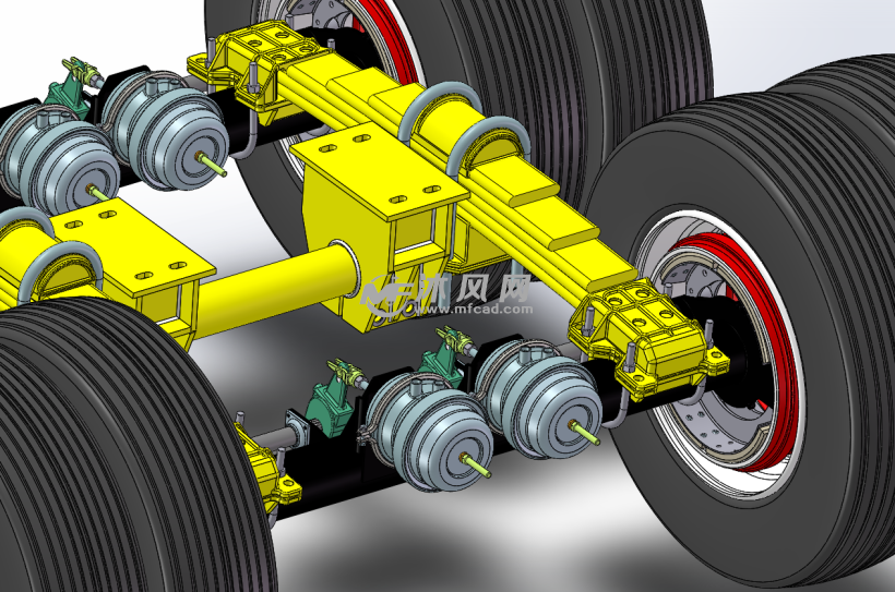 重型汽车后八轮转向系统及减震支撑系统模型