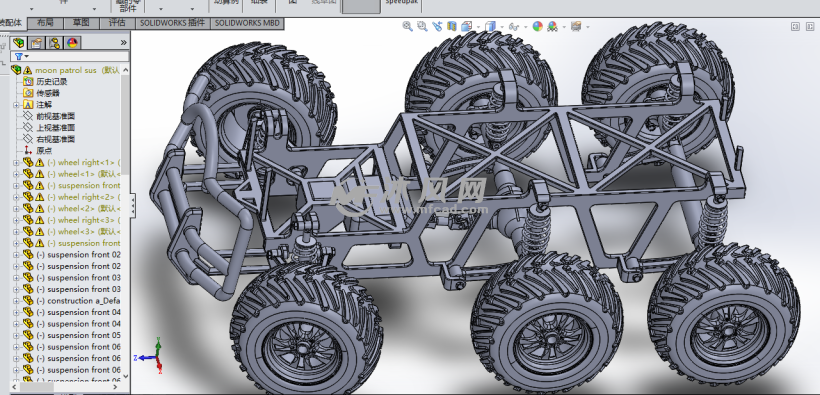 山地越野车底盘 - solidworks交通工具模型下载