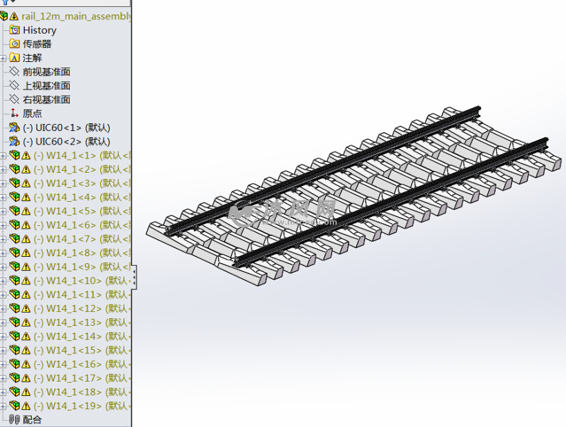 12米的铁轨及枕木装配模型