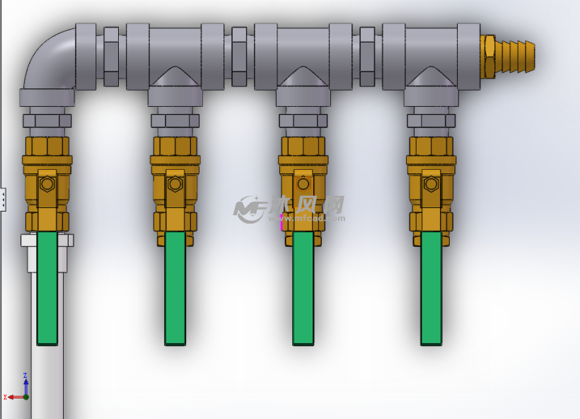 阀门及双头内丝直管水管连接组合模型