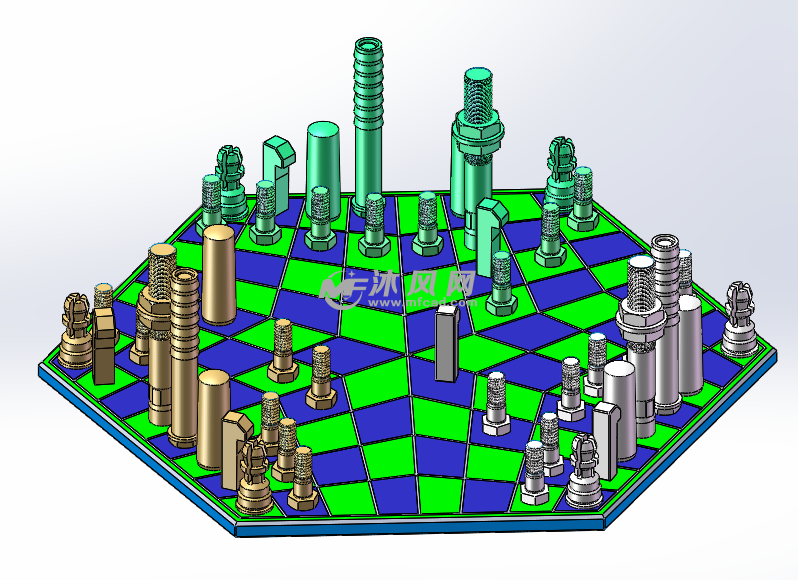 三人玩法国际象棋模型 - ProE玩具公仔类模型