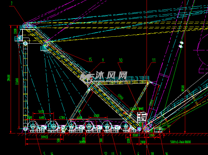 1000t(500×2)固定式桅杆起重机cad总图