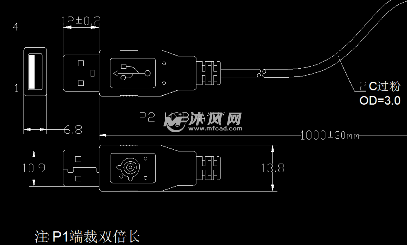 usb连接线图作业加工规范图纸