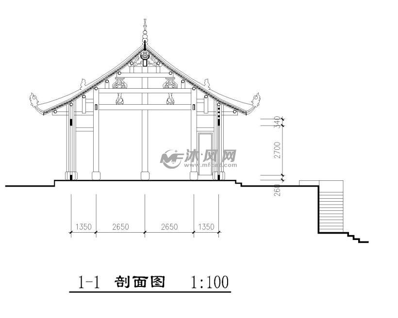 某寺庙古建筑设计方案图 - cad寺庙,大殿建筑图纸下载