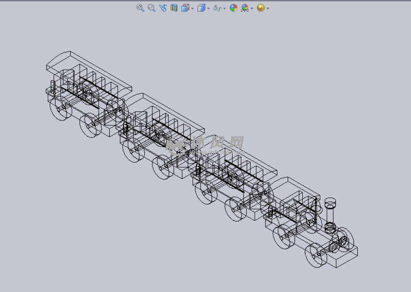 木质玩具的玩具蒸汽火车头设计模型线性结构图