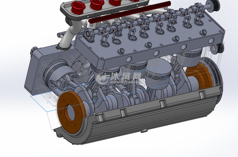 v8汽油机引擎发动机模型等轴测