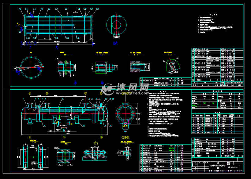 浮头式换热器装配图及零部件图 - autocad化工环保设备图纸下载
