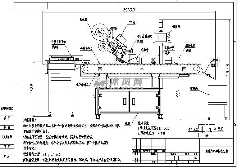 小瓶卧式贴标机 autocad普通工程机械图纸 沐风图纸