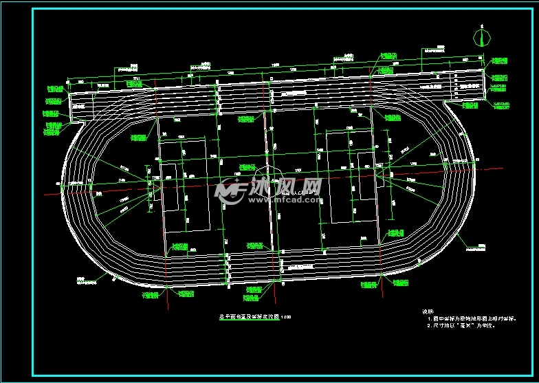 中学250米塑胶跑道设计方案 - cad体育场,操场建筑图纸下载,免费体育